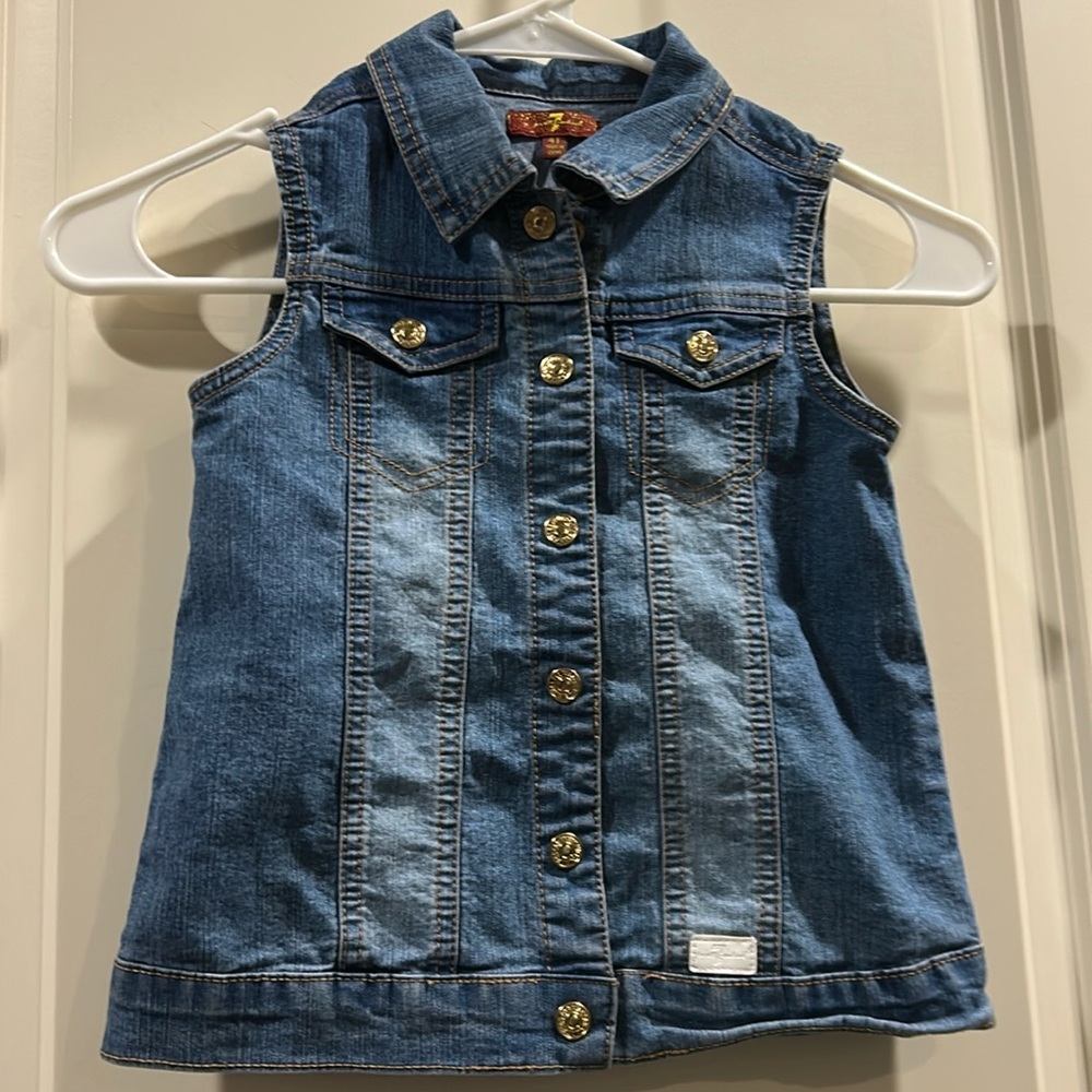 7 for All Mankind Girls toddler snap down Denim Jean Vest faded design size 4T